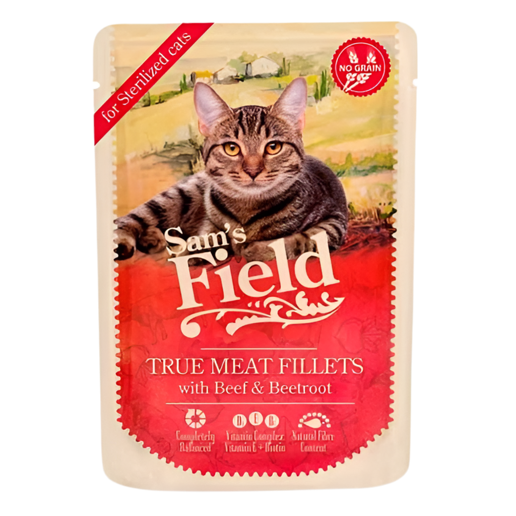 Sam's field | Gatos Esterilizados Buey con remolacha (85g)