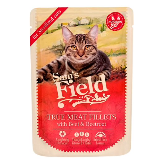Sam's field | Gatos Esterilizados Buey con remolacha (85g)