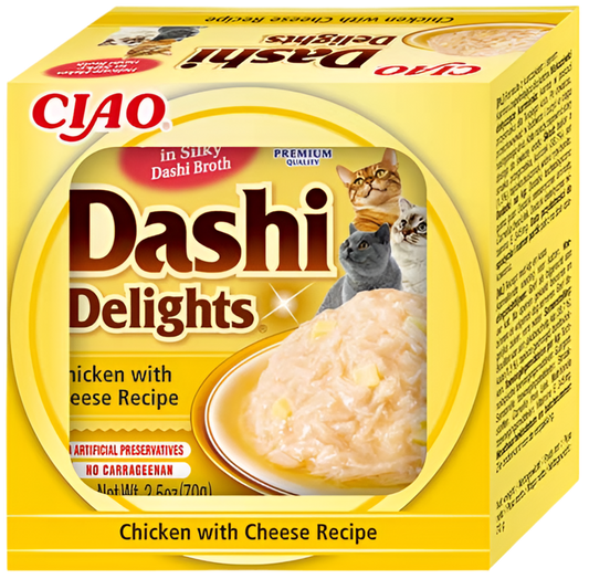Dashi Delights Pollo con Queso para gatos en caldo dashi 70g