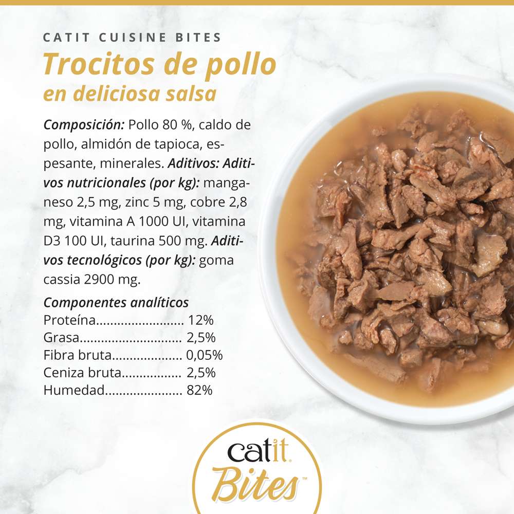 Detalle de bocados tiernos de pollo en salsa Catit