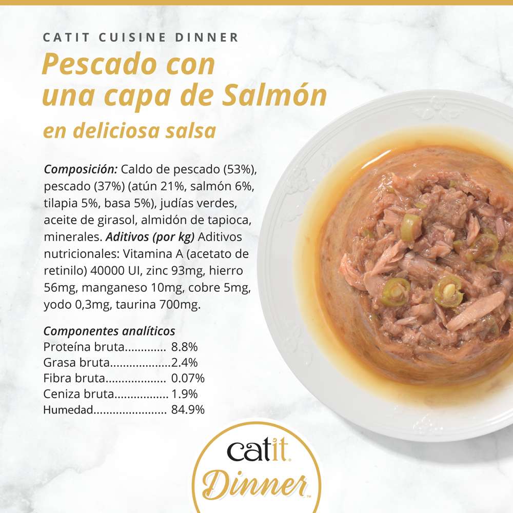 Detalle de la textura de doble capa de Catit Dinner pescado con salmón