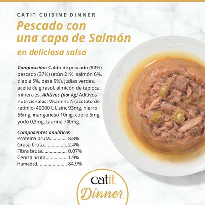 Detalle de la textura de doble capa de Catit Dinner pescado con salmón