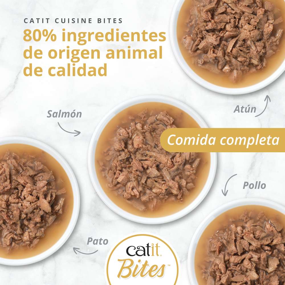 Detalle de textura carnosa y jugosa de Catit Cuisine Bites para gatos