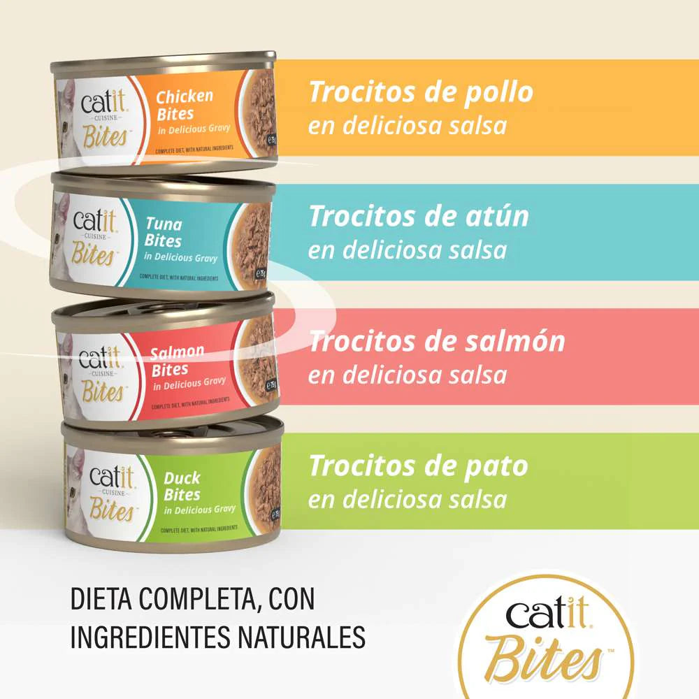 Detalle de textura carnosa y jugosa de Catit Cuisine Bites para gatos