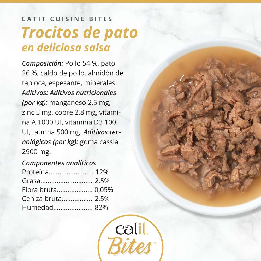 Detalle de trocitos carnosos de pato en salsa Catit Cuisine Bites