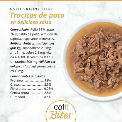 Detalle de trocitos carnosos de pato en salsa Catit Cuisine Bites