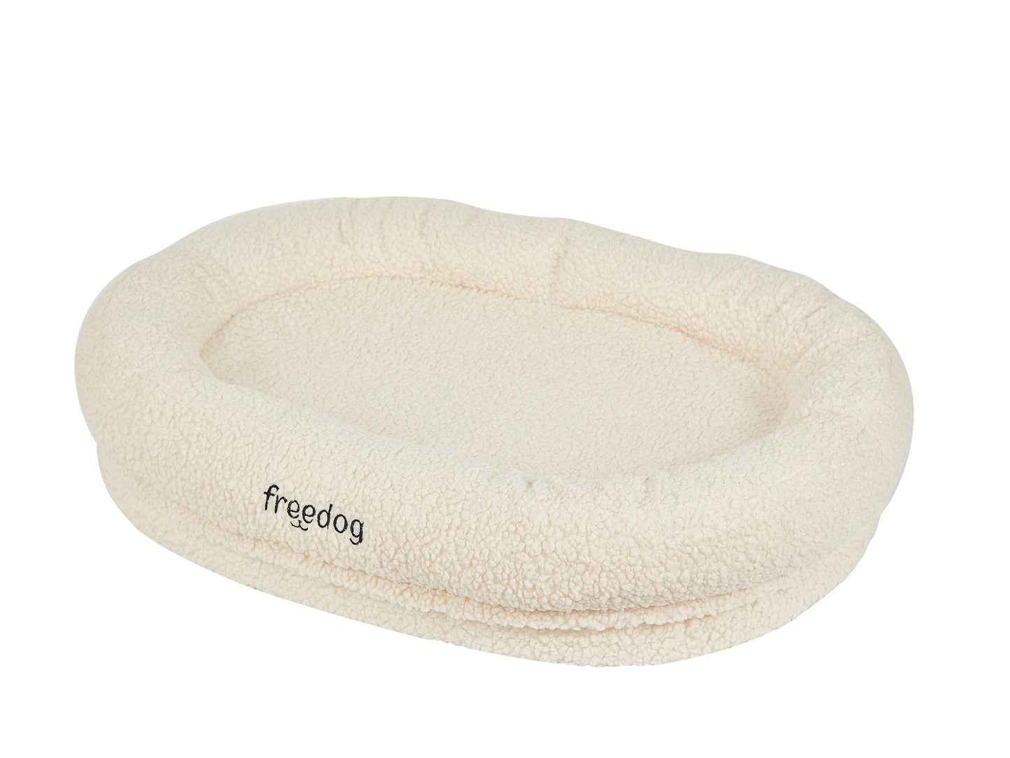 Detalle del tejido borreguito de la cama oval Freedog Teddy para perros y gatos