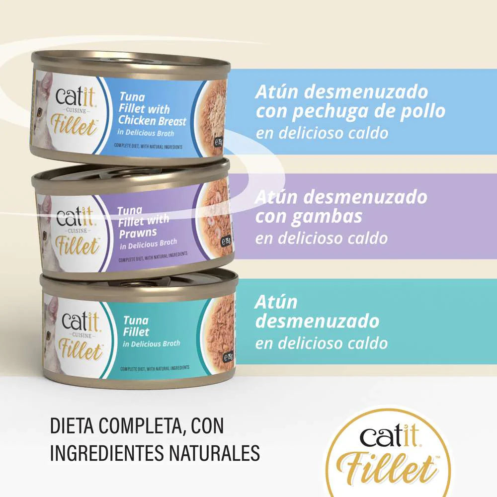 Diferentes recetas de Catit Cuisine Fillet en formato comida húmeda completa para gatos