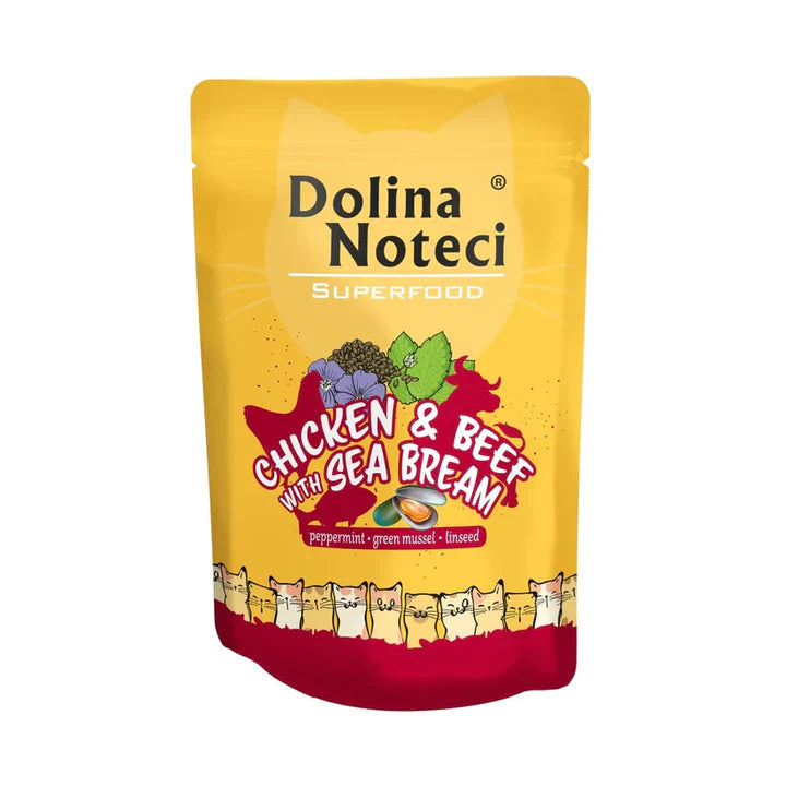 Dolina Noteci Superfood gato pollo y vacuno comida húmeda 85g