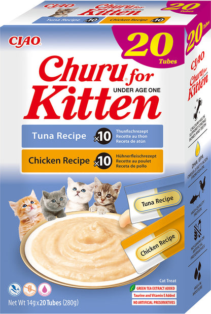 Inaba |🍼 CIAO Churu for Kitten – Pack 20 Tubos (Atún & Pollo)