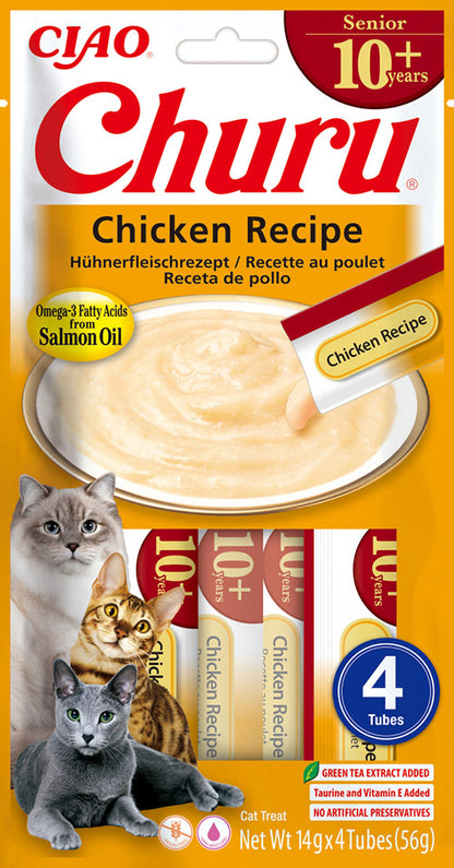 🐾 Churu Senior 10+ Pollo – Snack cremoso para gatos mayores (4 tubos)