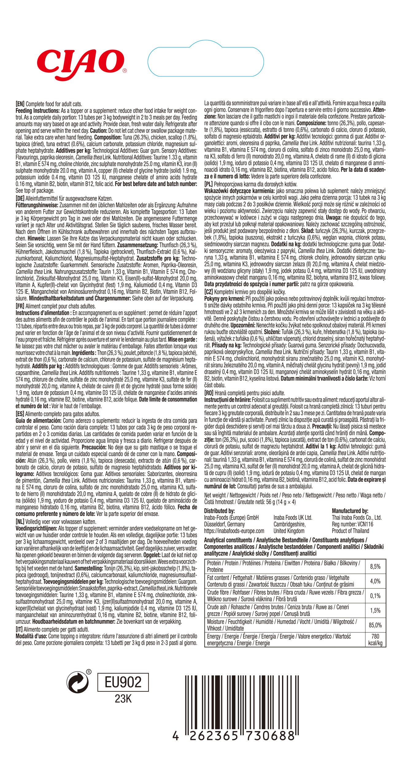 Inaba | Churu Meal Topper - Atún con vieira (4x14g)