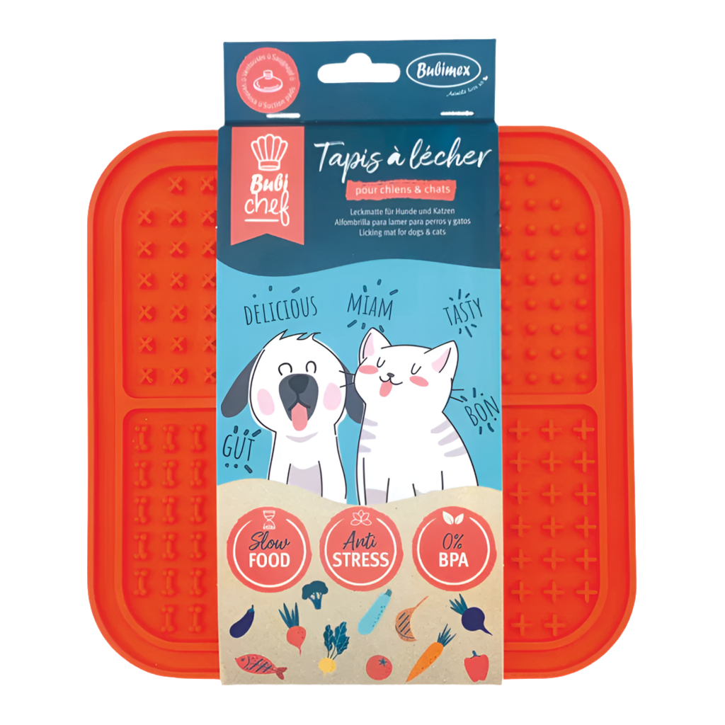 Esterilla para lamer BubiChef Lick de caucho con textura en cuadrados y ventosas