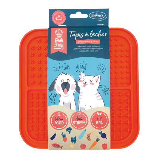 Esterilla para lamer BubiChef Lick de caucho con textura en cuadrados y ventosas