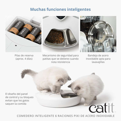 Gato comiendo en comedero inteligente Catit PIXI