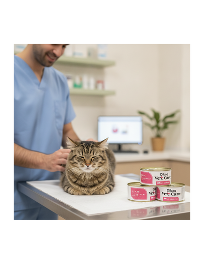 Gato con Dibaq Vet Care Renal alimentación húmeda renal
