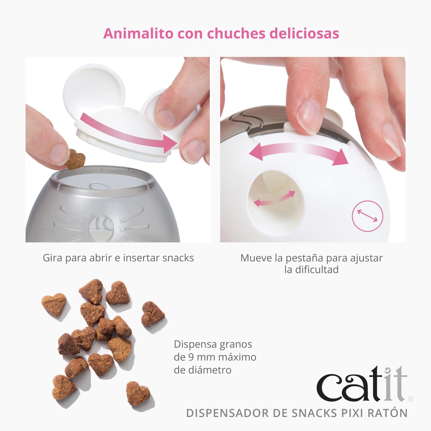Gato jugando con dispensador de snacks Catit PIXI