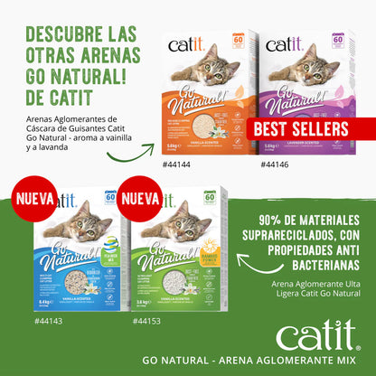 Gatos usando arena vegetal Catit Go Natural como alternativa natural a la arena mineral