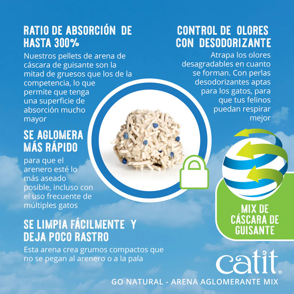 Grumos compactos de arena Catit Go Natural fáciles de retirar con pala