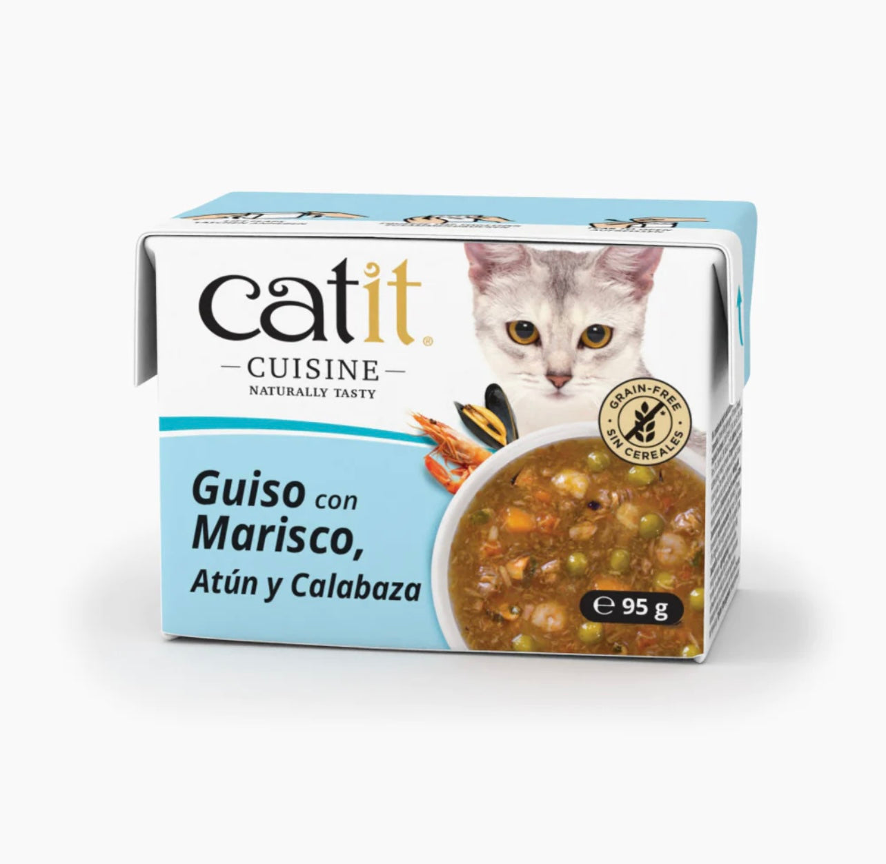 Guiso Catit Cuisine para gatos con atún gambas y verduras en caldo