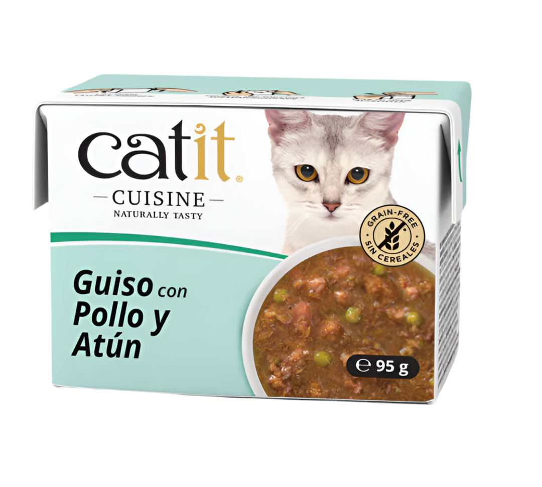 Guiso Catit Cuisine para gatos con atún y pollo en caldo natural
