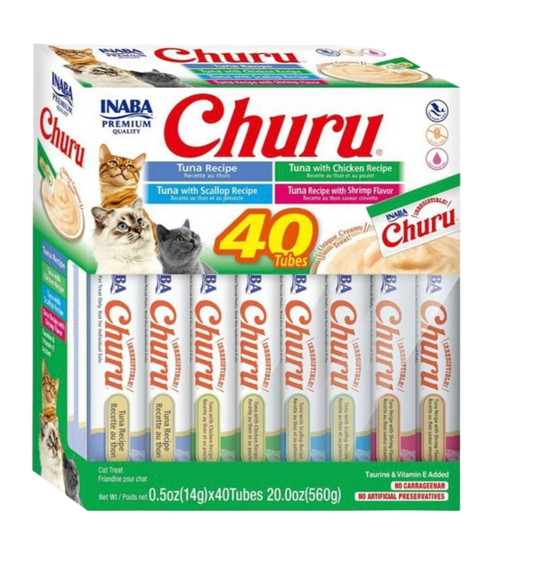 Inaba Churu pack 40 tubos atún con marisco snacks cremosos para gatos