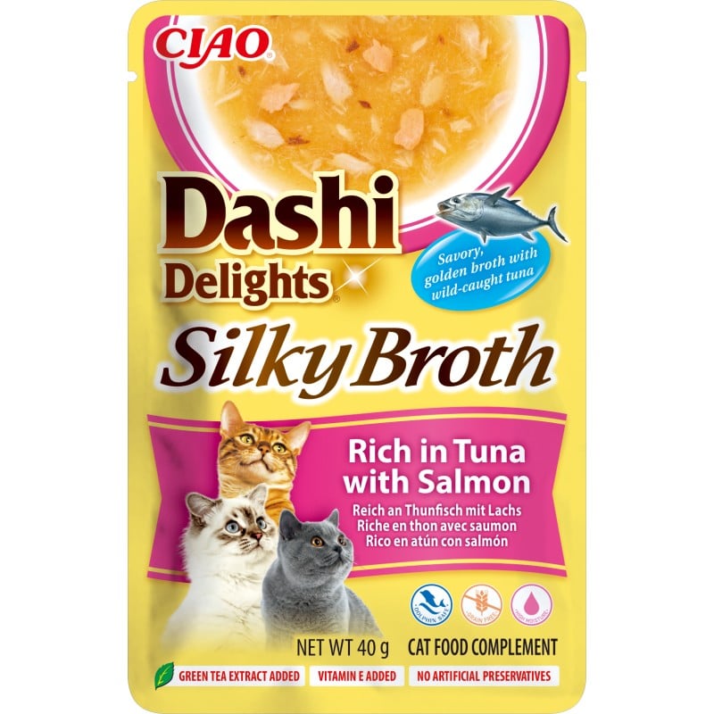 Inaba Churu Dashi Delights Silky Atún y Salmón 70g para gatos