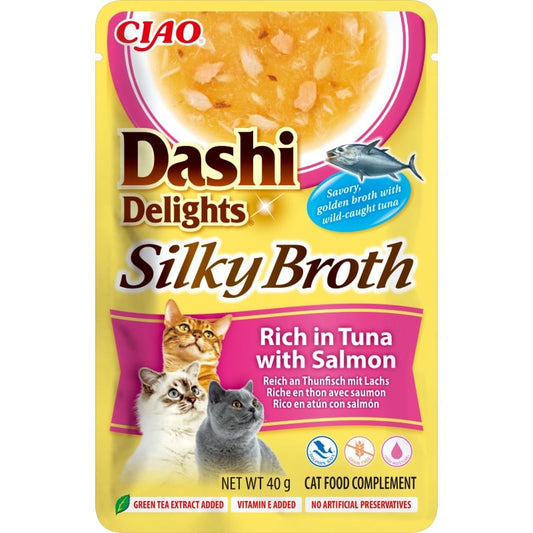 Inaba Churu Dashi Delights Silky Atún y Salmón 70g para gatos
