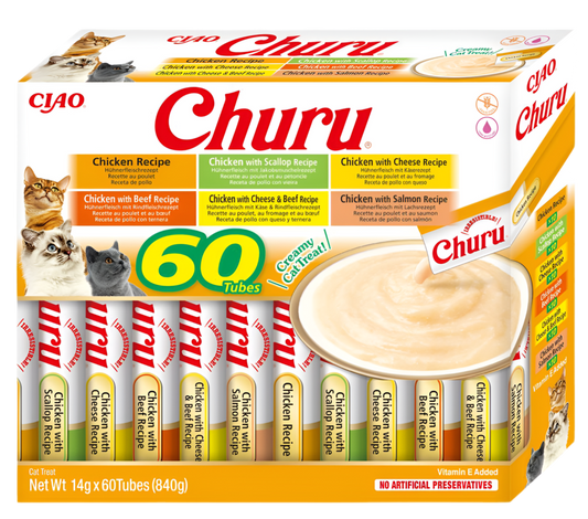 Inaba Churu pack 60 tubos variedades de pollo snacks cremosos para gatos