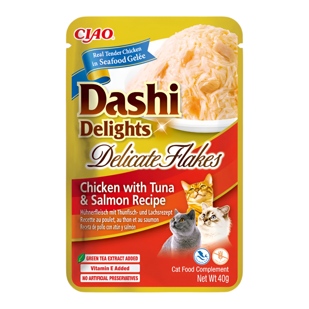Inaba Dashi Delicate Flakes pollo con atún y salmón 40g para gatos