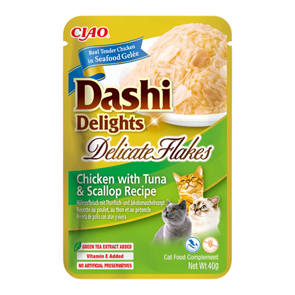 Inaba Dashi Delicate Flakes pollo con atún y vieiras 40g para gatos