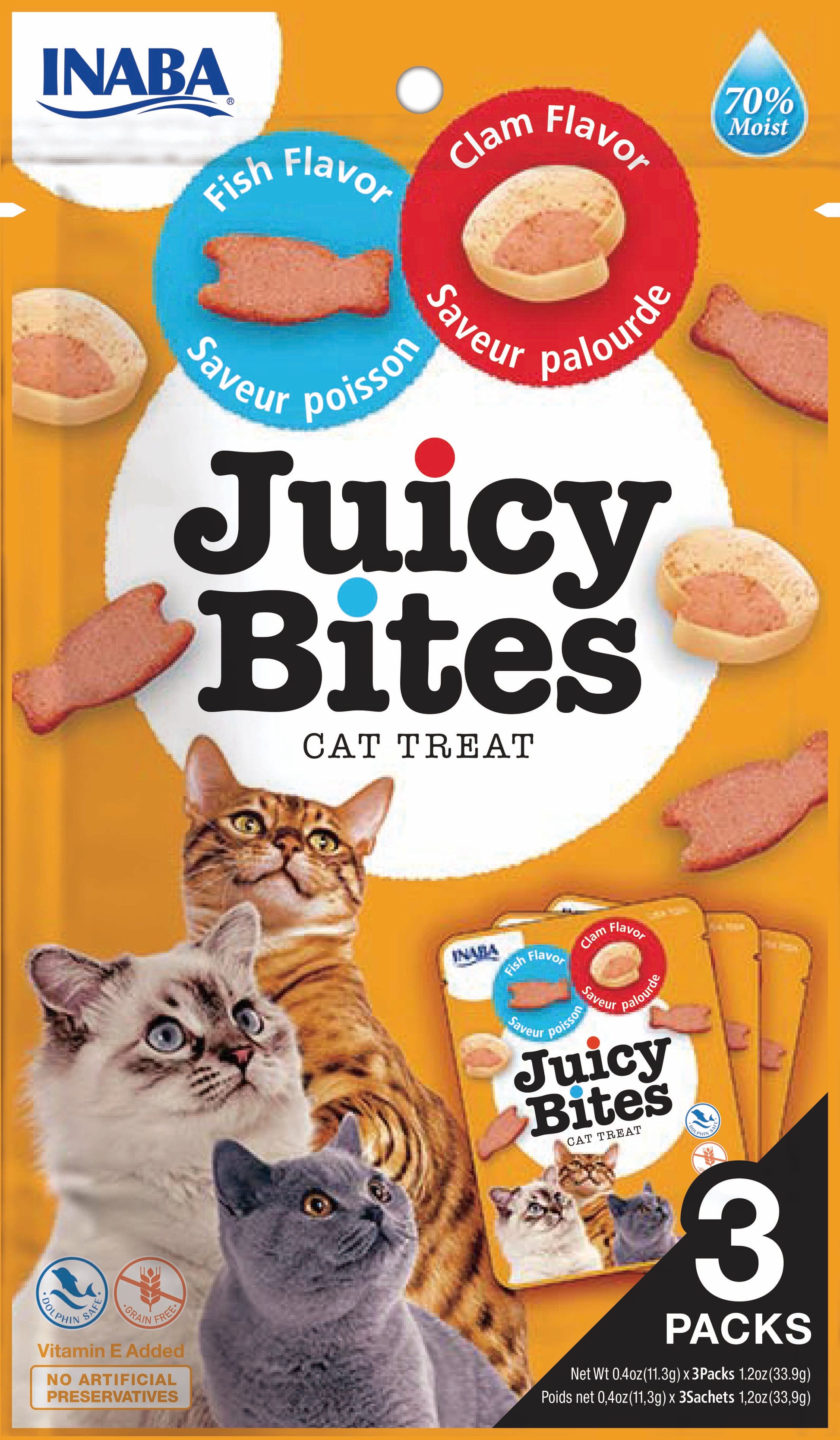 Inaba Juicy Bites pescado con almeja 3x11g snack para gatos