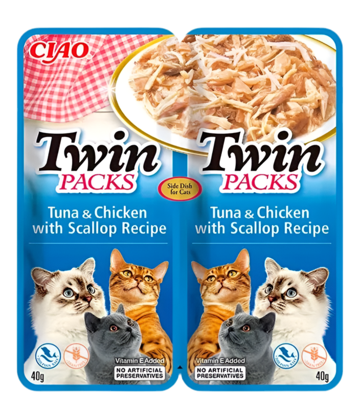 Inaba Twin Pack Pollo, Atún y Vieira 2x40g comida húmeda complementaria para gatos