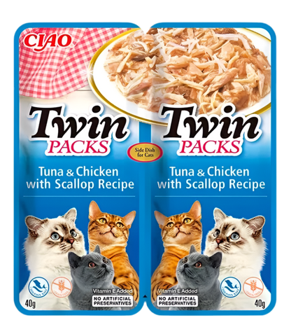 Inaba Twin Pack Pollo, Atún y Vieira 2x40g comida húmeda complementaria para gatos