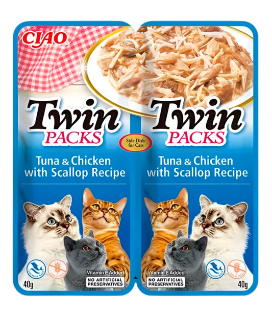 Inaba Twin Pack Pollo, Atún y Vieira 2x40g comida húmeda complementaria para gatos