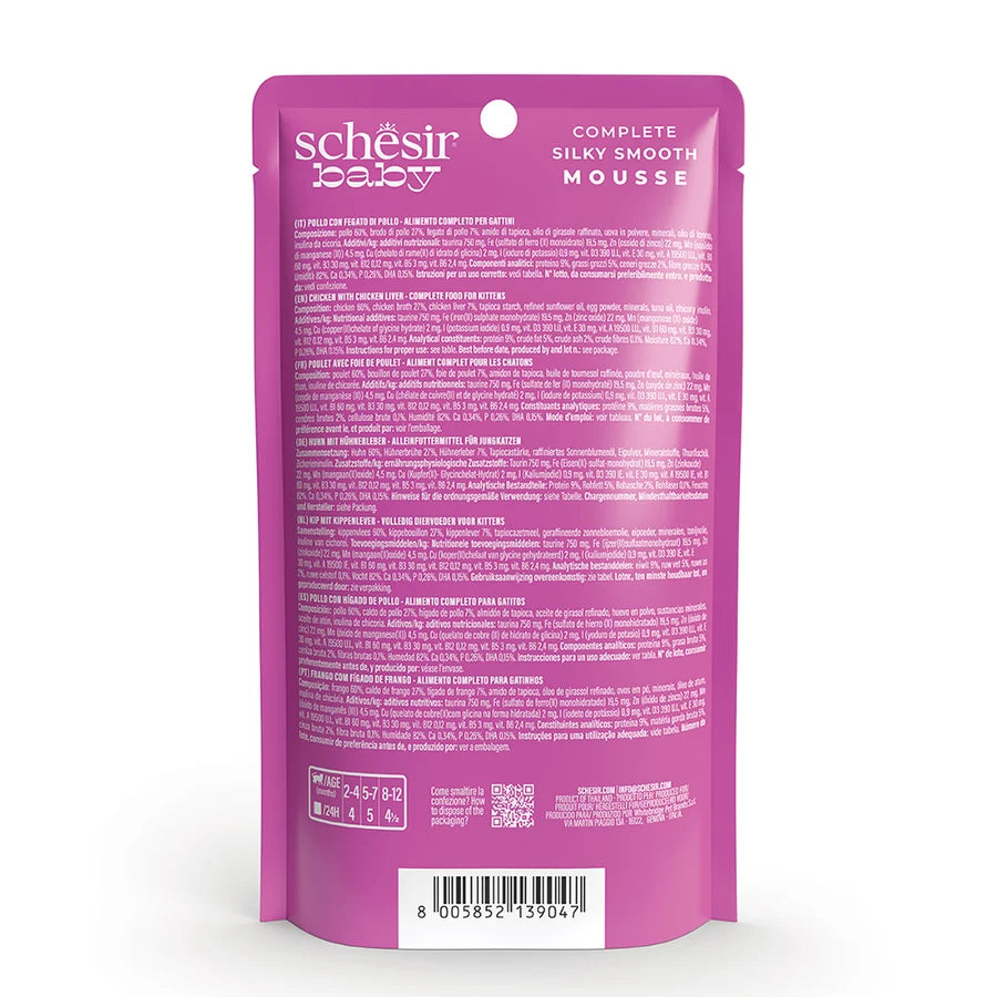 Información nutricional Schesir Baby Mousse Kitten pollo con hígado