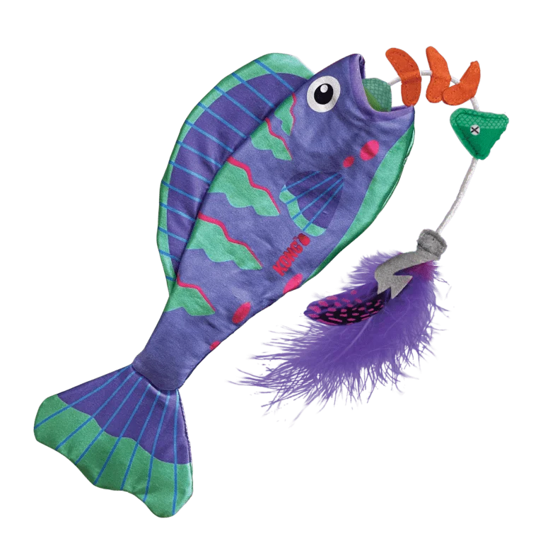 Juguete para gatos con forma de pez y cuerda elástica para estimular la caza