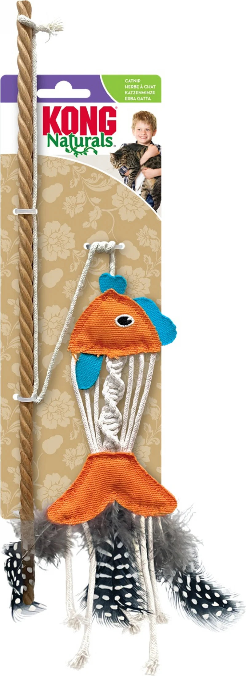 Juguete para gatos con varilla de madera y pez colgante