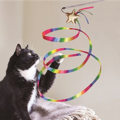KONG Stellar Teaser caña interactiva con cinta arcoíris para gatos.
