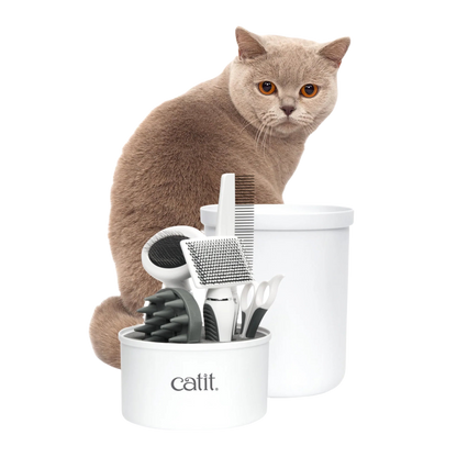 Kit de grooming Catit para gatos de pelo corto con cepillos, peine y cortaúñas