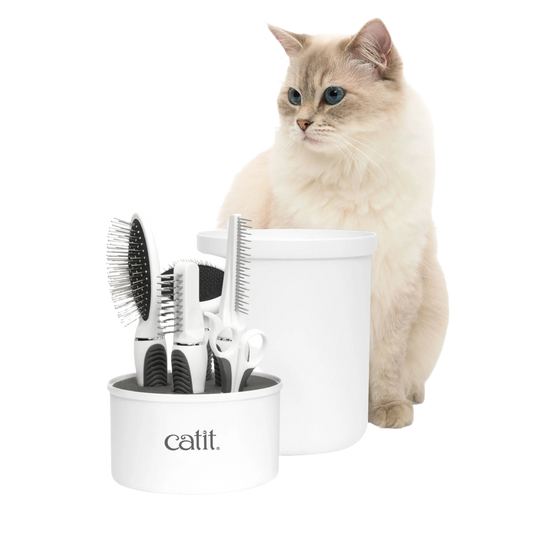 Kit de grooming Catit para gatos de pelo largo con cepillos, peine y quitanudos