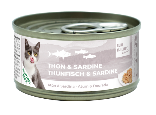 Lata Bubi Nature Atún y Sardina 70 g alimento complementario para gatos