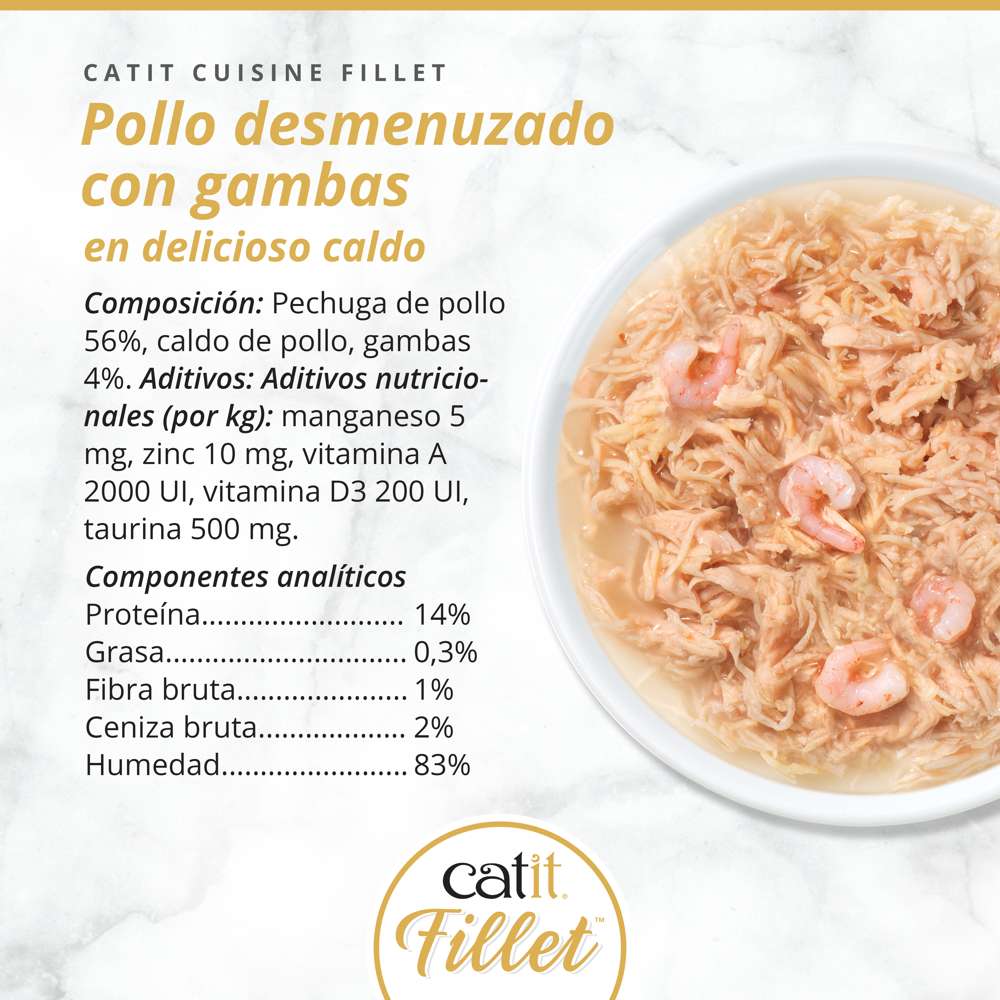 Lata Catit Cuisine Fillet pollo y gambas receta sin cereales para gatos