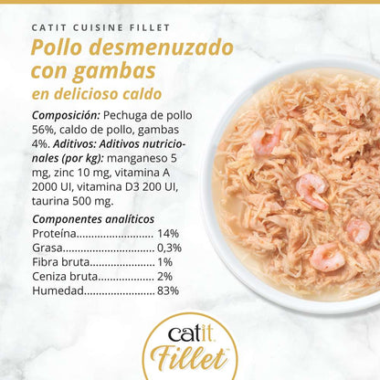 Lata Catit Cuisine Fillet pollo y gambas receta sin cereales para gatos