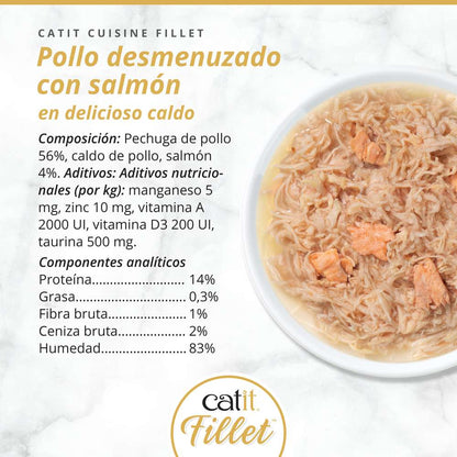 Lata Catit Cuisine Fillet pollo y salmón receta sin cereales para gatos