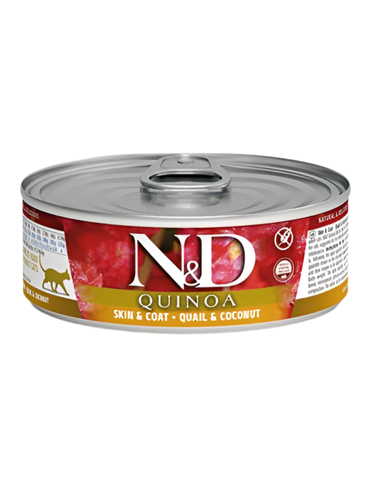 Lata Farmina N&D Quinoa Skin&Coat codorniz coco gato 80g
