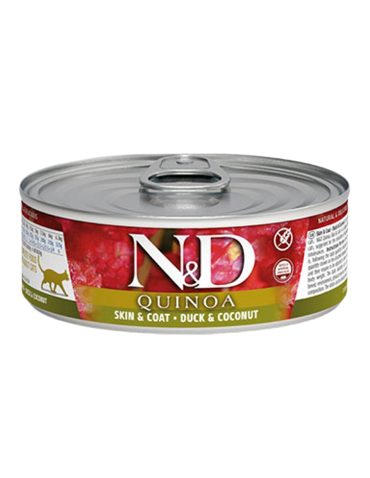 Lata Farmina N&D Quinoa Skin&Coat pato coco gato 80g