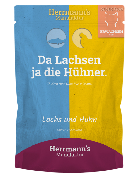 Lata HERRMANN’S Salmón y Pollo BIO 100g para gatos