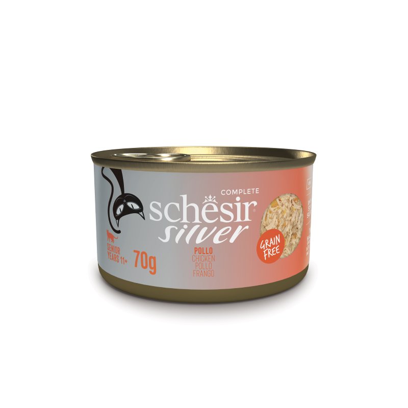Lata Schesir Silver filetes de pollo en caldo para gatos senior 70 g