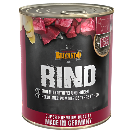Lata de comida húmeda Belcando sabor ternera con patatas y guisantes para perros adultos